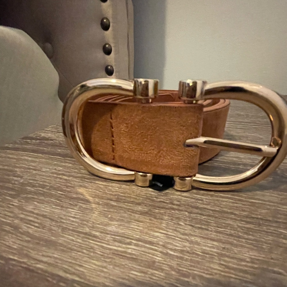 Faux suede gold buckle belt